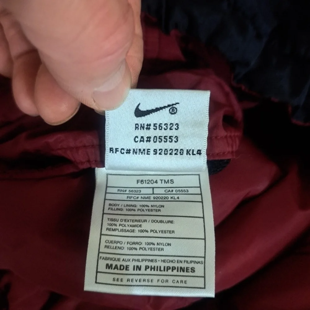 VTG Nike 90s Men's XXL Reversible Puffer Jacket Big Swoosh Logo Black/Burgundy